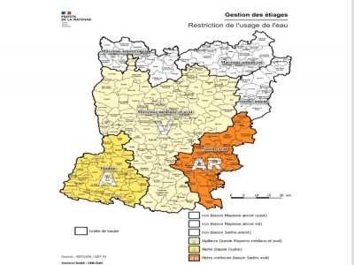 La situation des bassins versants et des alertes au 1er août 2023. - Direction départementale des Territoires de la Mayenne