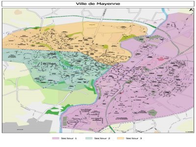 Carte secteurs réseau de chaleur Mayenne. - Visuel Ville de Mayenne