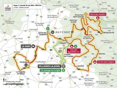 Le départ de la deuxième étape se fera samedi 25 mai depuis Le Ham et l'arrivée à Villaines-la-Juhel. - Boucles de la Mayenne