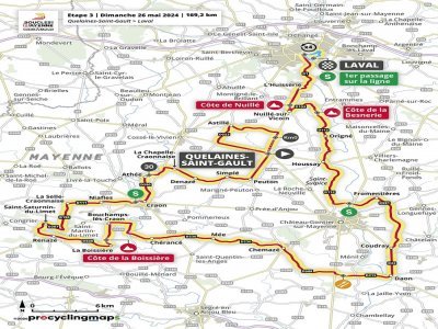 Le départ de la troisième étape se fera dimanche 26 mai depuis Quelaines-Saint-Gault avec une arrivée à Laval. - Boucles de la Mayenne