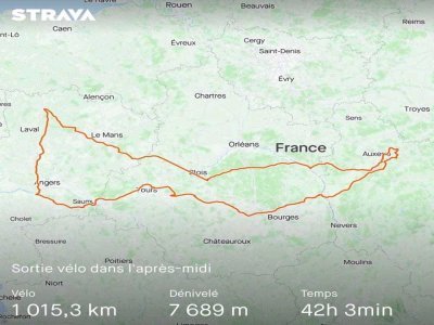 André Chaudet a partagé son parcours sur l'application Strava. - André Chaudet