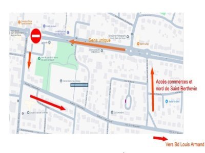 Les véhicules circulant dans le sens Rennes-Laval seront déviés par le boulevard Raphaël-Toutain et la rue du 11-Novembre. - Ville de Saint-Berthevin