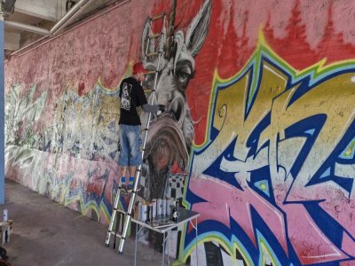 Un graffeur au travail. - Fred Martin
