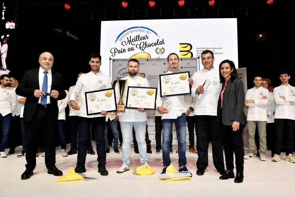 Le podium du Master du meilleur pain au chocolat 2025 décerné jeudi 30 octobre porte de Versailles à Paris.