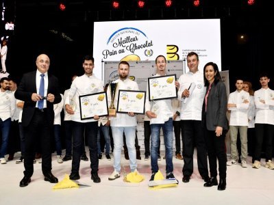 Le podium du Master du meilleur pain au chocolat 2025 décerné jeudi 30 octobre porte de Versailles à Paris. - DR Le podium du Master du meilleur pain au chocolat 2025 décerné jeudi 30 octobre porte de Versailles à Paris. - DR