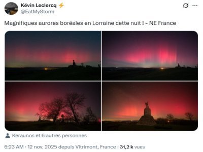 Aurores boréales en Lorraine dans la nuit de mardi 11 à mercredi 12. - X