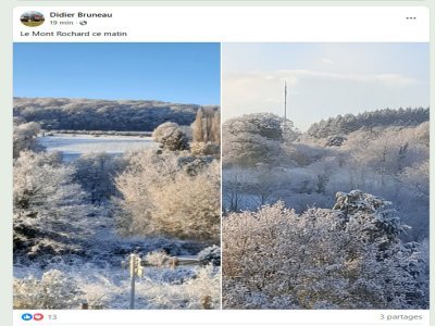 Plusieurs internautes ont publié des clichés sur les réseaux de leur commune sous la neige. - Page Facebook "Tu sais que tu viens de la Mayenne quand".