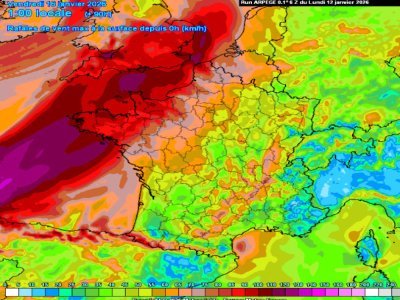 Les pr&eacute;visions vent pour le vendredi 16&nbsp;janvier en Mayenne. - M&eacute;t&eacute;o Ciel