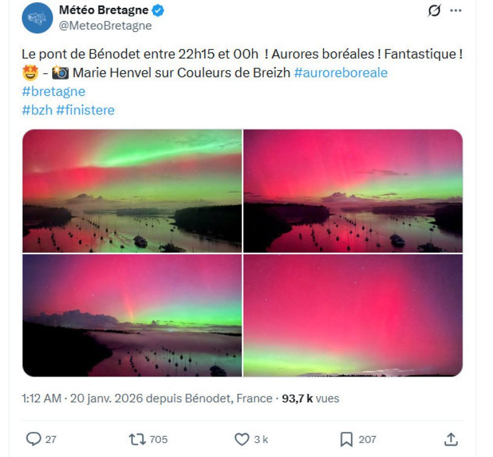 Les photographies des aurores bor&eacute;ales en Bretagne.